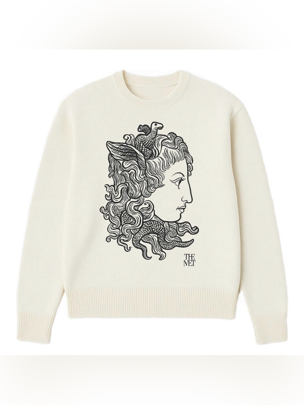 PacSun x The Met Cream Crewneck Sweater with Black Illustrated Profile